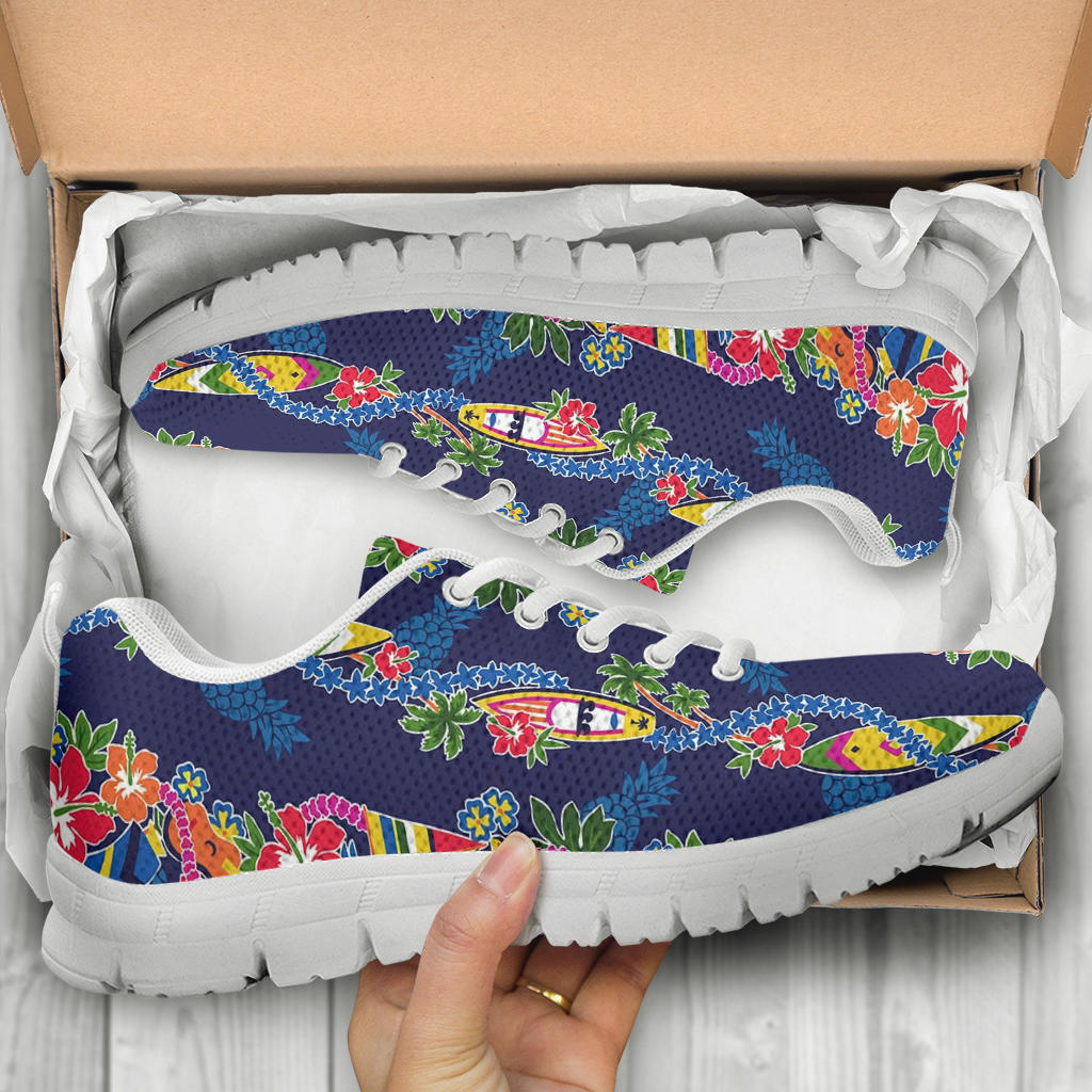 Hawaiian Themed Pattern Print Design H04 Sneakers White Bottom Shoes