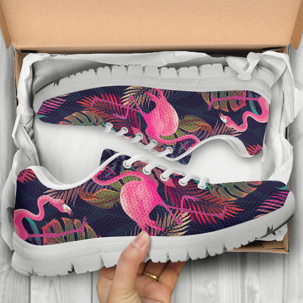 Flamingo Tropical Pattern Sneakers White Bottom Shoes