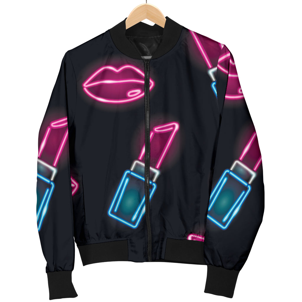 Lipstick Color Neon Pattern Print Design 03 Women's Bomber Jacket