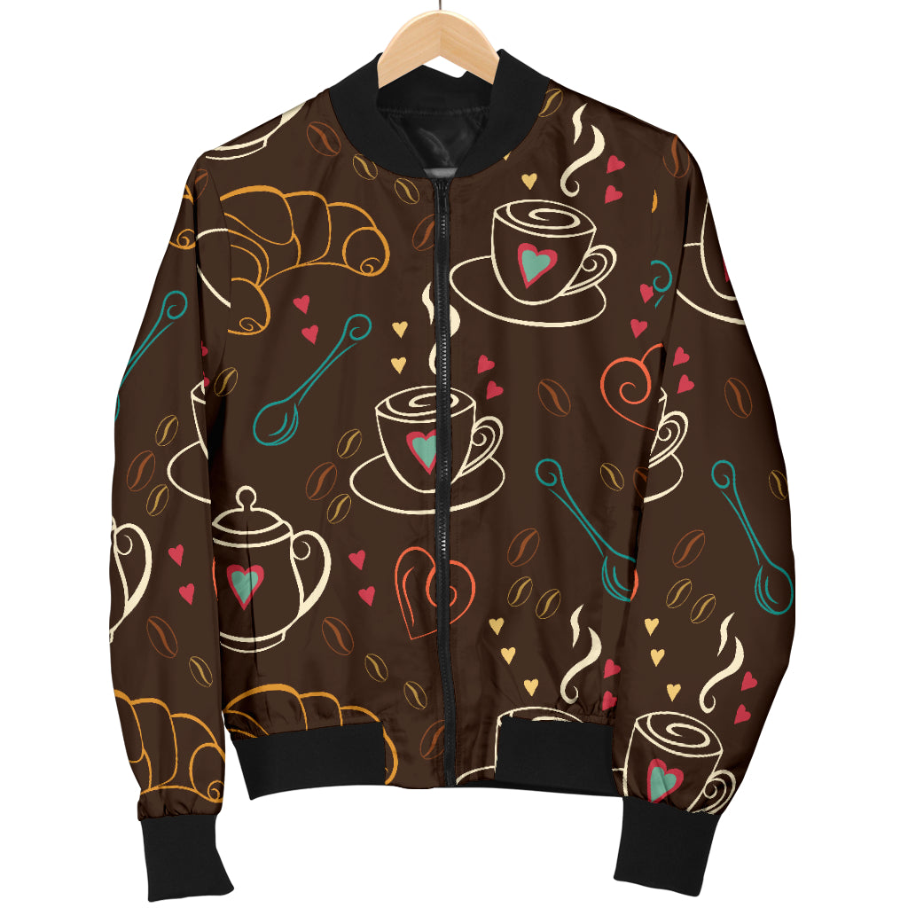 Coffee Pattern Print Design 06 Women's Bomber Jacket