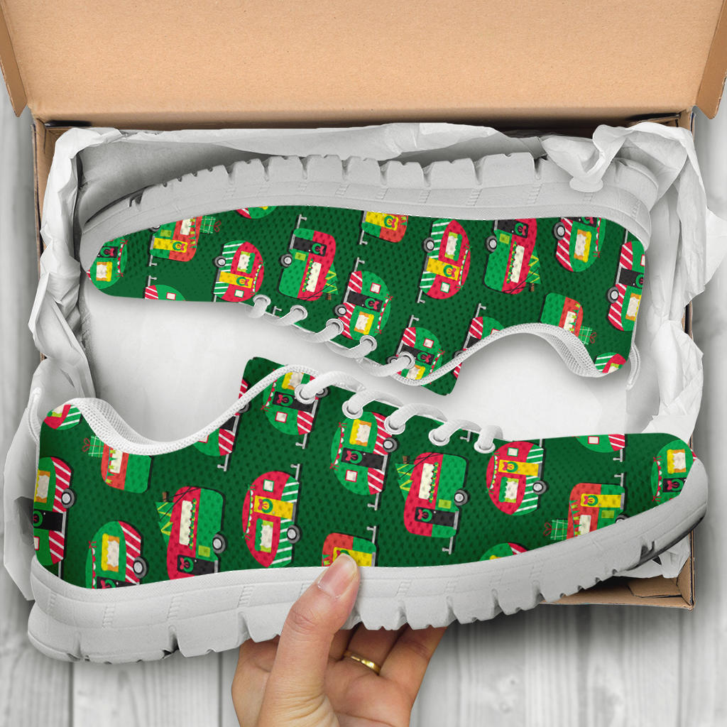 Camper Camping Christmas Themed Print Sneakers White Bottom Shoes