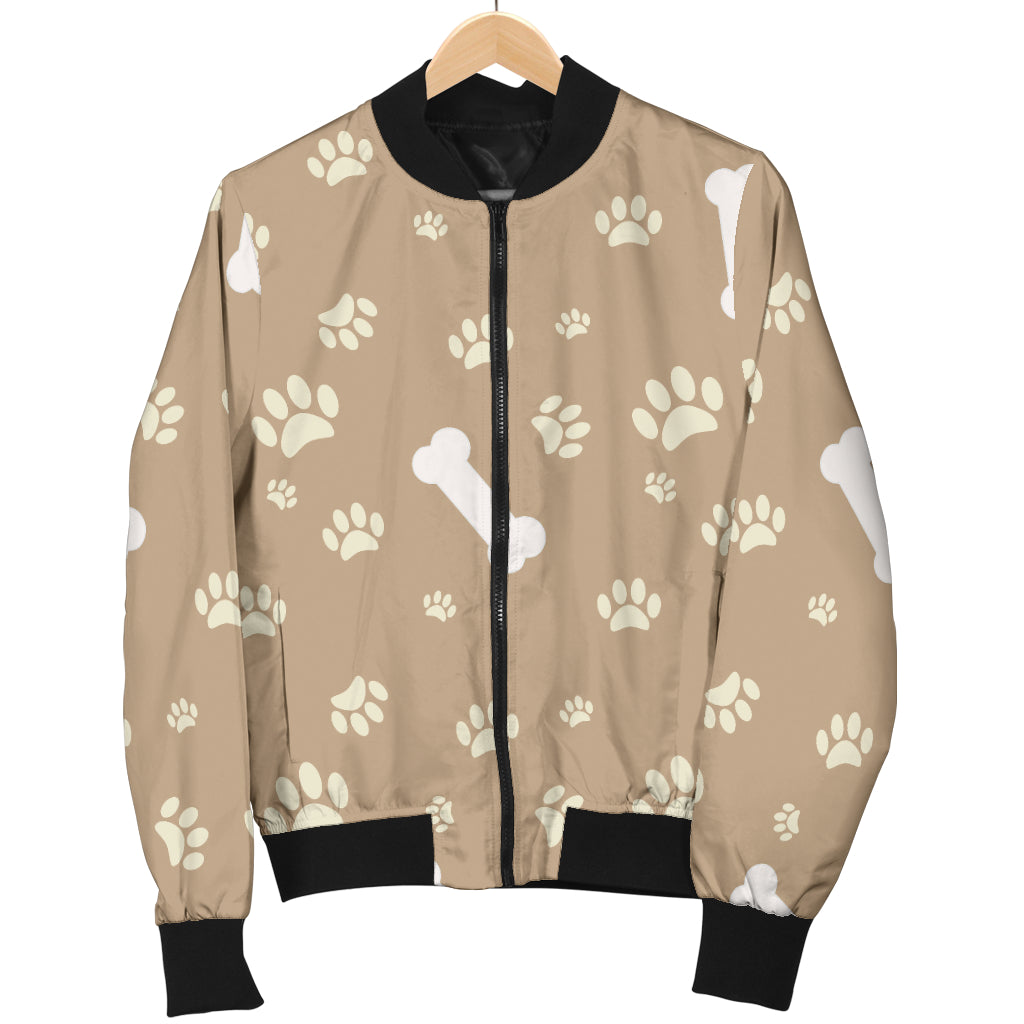 Dog Bone Paw Pattern Print Design 01 Women's Bomber Jacket