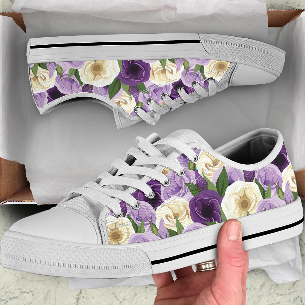 Lisianthus Pattern Print Design LT01 White Bottom Low Top Shoes