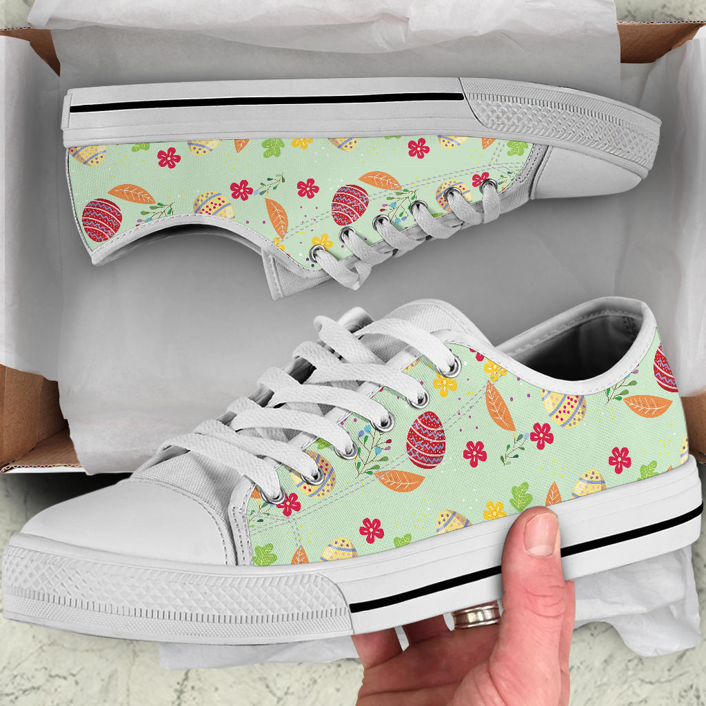 Easter Eggs Pattern Print Design RB07 White Bottom Low Top Shoes