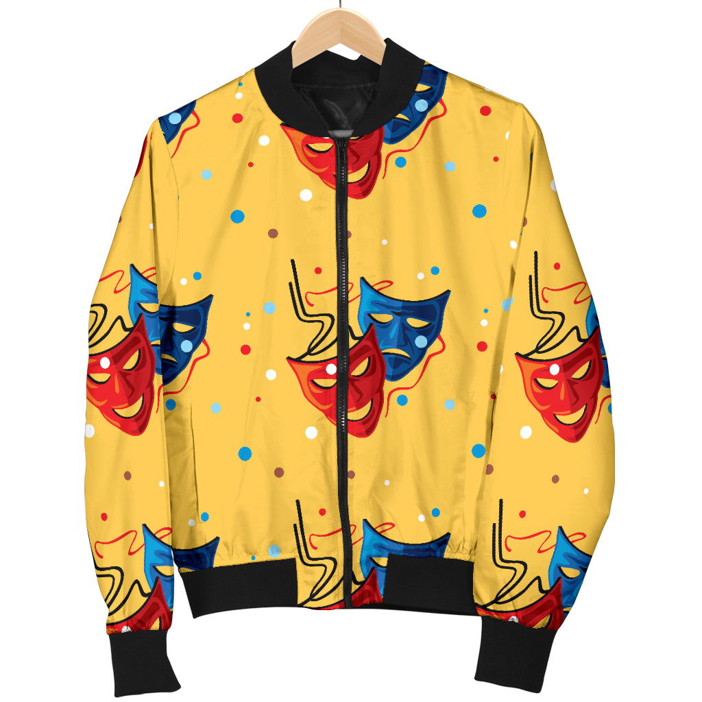 Acting Mask Pattern Print Design 02 Women's Bomber Jacket