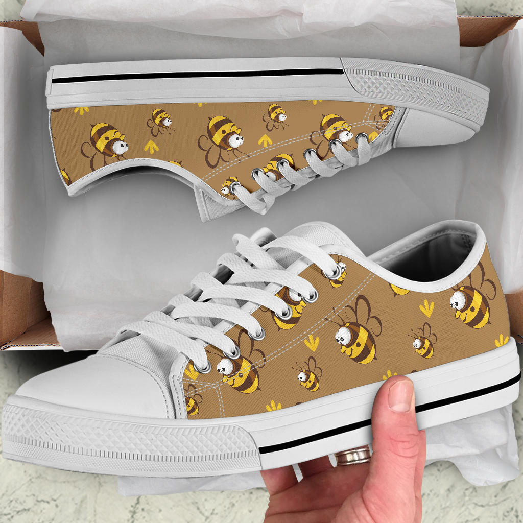 Bee Pattern Print Design BEE09 White Bottom Low Top Shoes