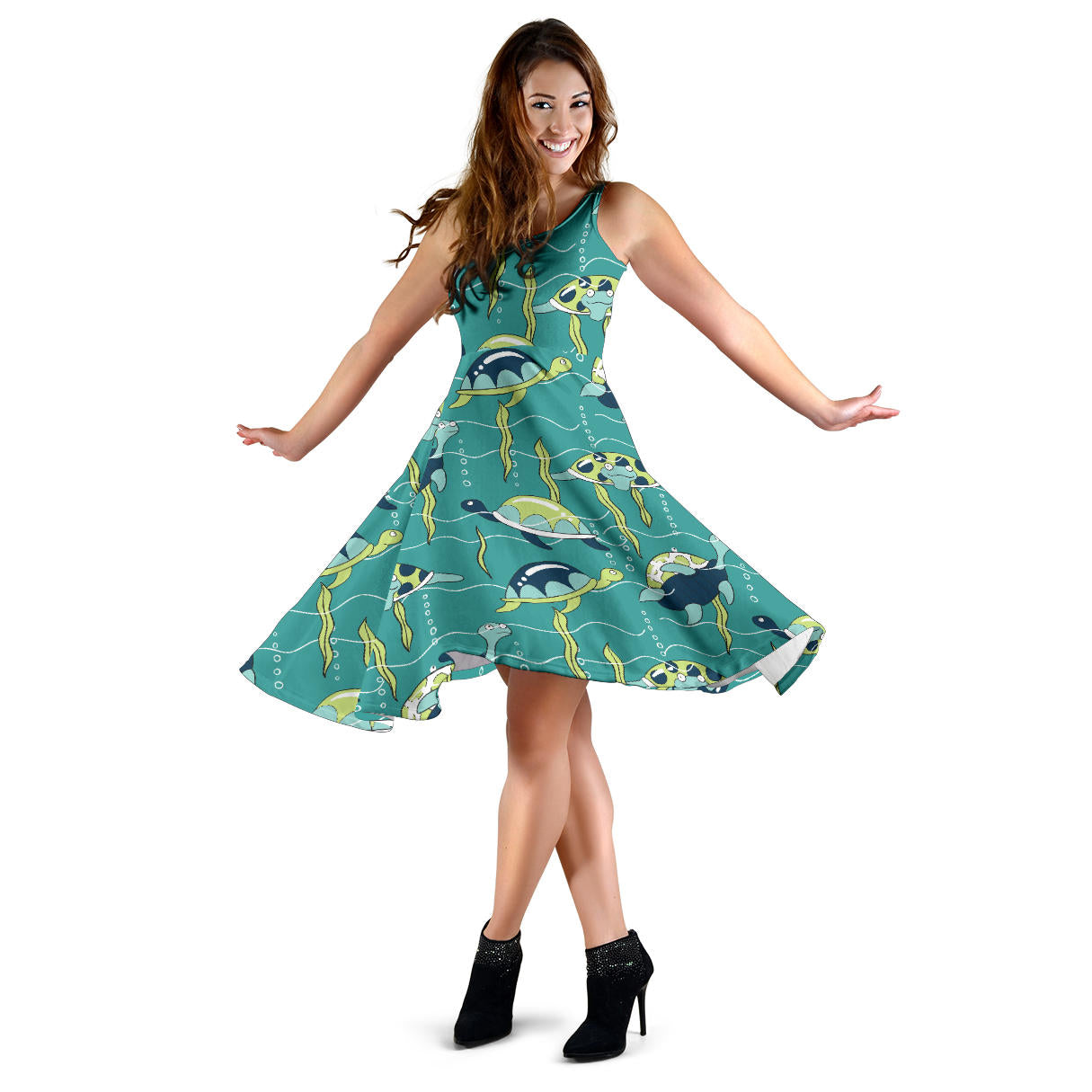 Sea Turtle Pattern Print Design T08 Midi Dress