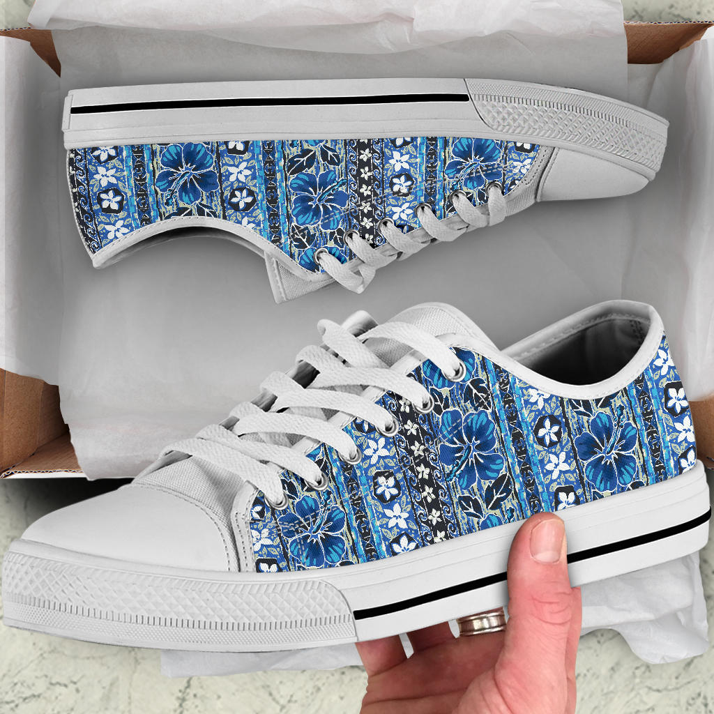 Hawaiian Themed Pattern Print Design H012 White Bottom Low Top Shoes