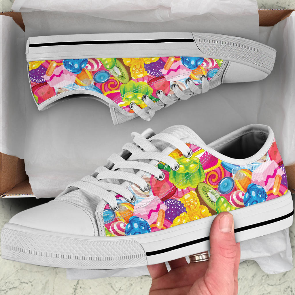 Candy Pattern Print Design CA01 White Bottom Low Top Shoes