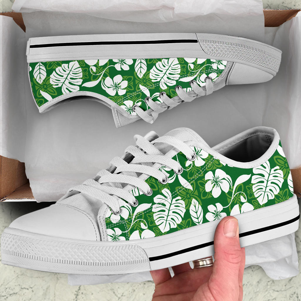 Hawaiian Themed Pattern Print Design H016 White Bottom Low Top Shoes
