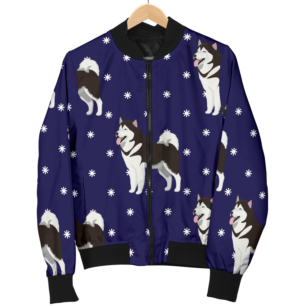Alaskan Malamute Pattern Print Design 04 Women's Bomber Jacket