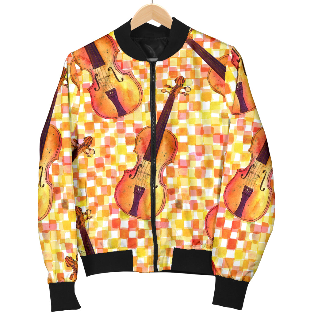 Violin Pattern Print Design 03 Women's Bomber Jacket