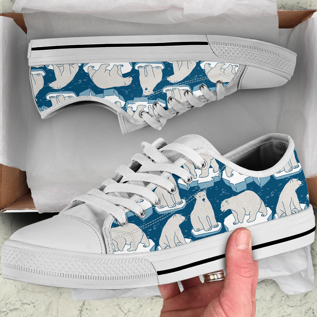 Polar Bear Pattern Print Design PB03 White Bottom Low Top Shoes