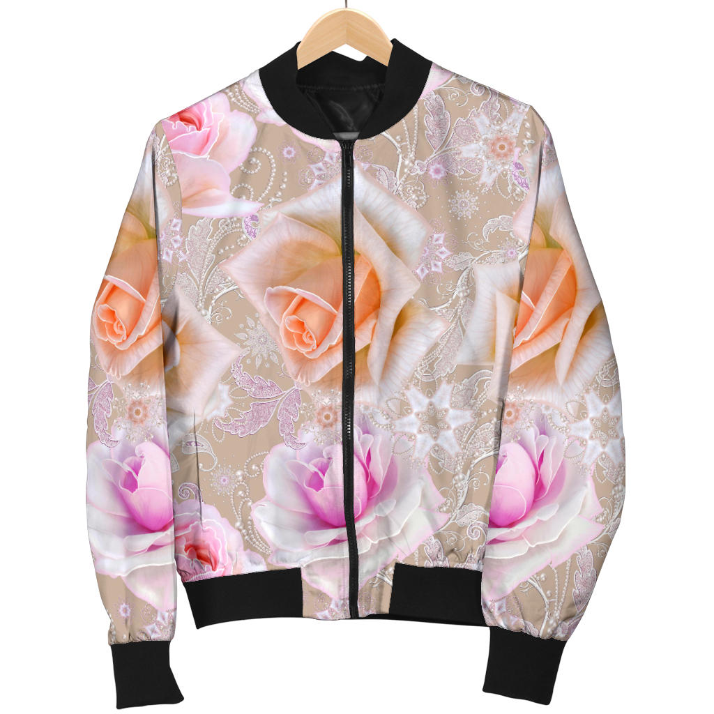 Rose Pattern Print Design RO011 Women Bomber Jacket