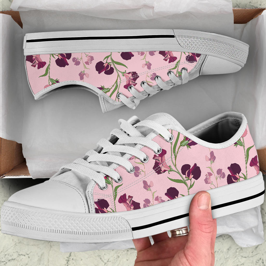Peony Pattern Print Design PE09 White Bottom Low Top Shoes