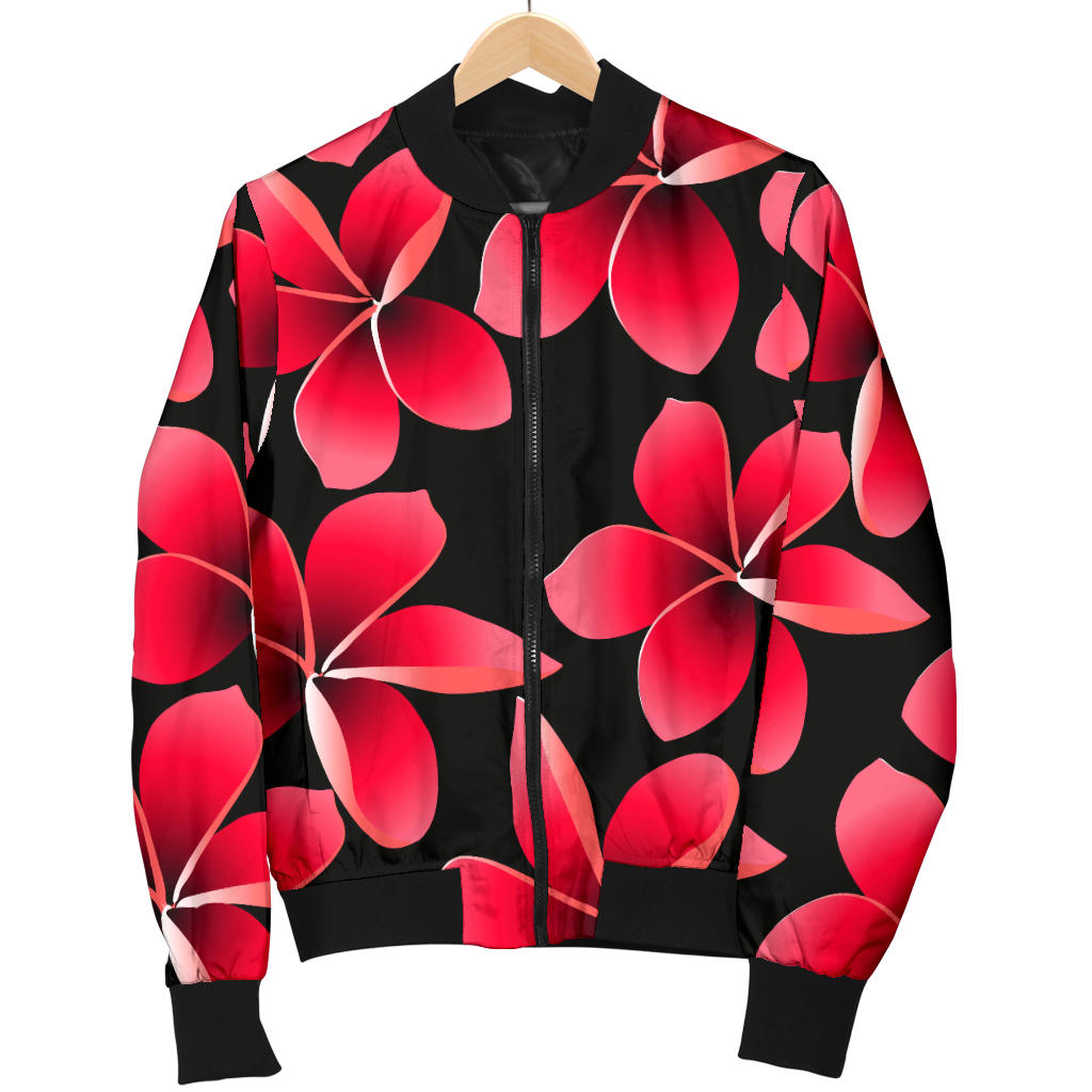Red Plumeria Pattern Print Design PM025 Women Bomber Jacket