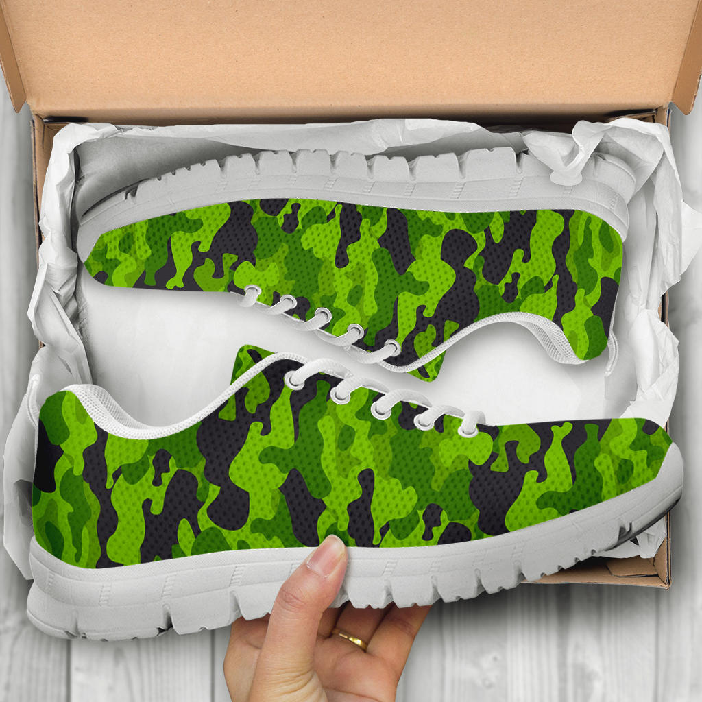 Green Kelly Camo Print Sneakers White Bottom Shoes