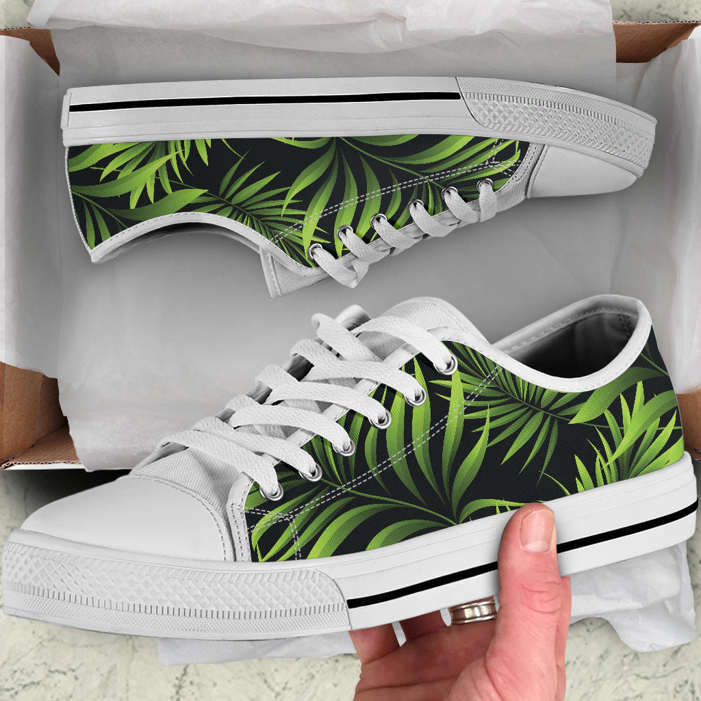 Palm Leaves Pattern Print Design PL07 White Bottom Low Top Shoes