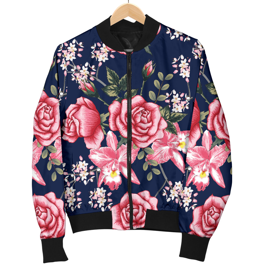Rose Pattern Print Design A05 Women's Bomber Jacket