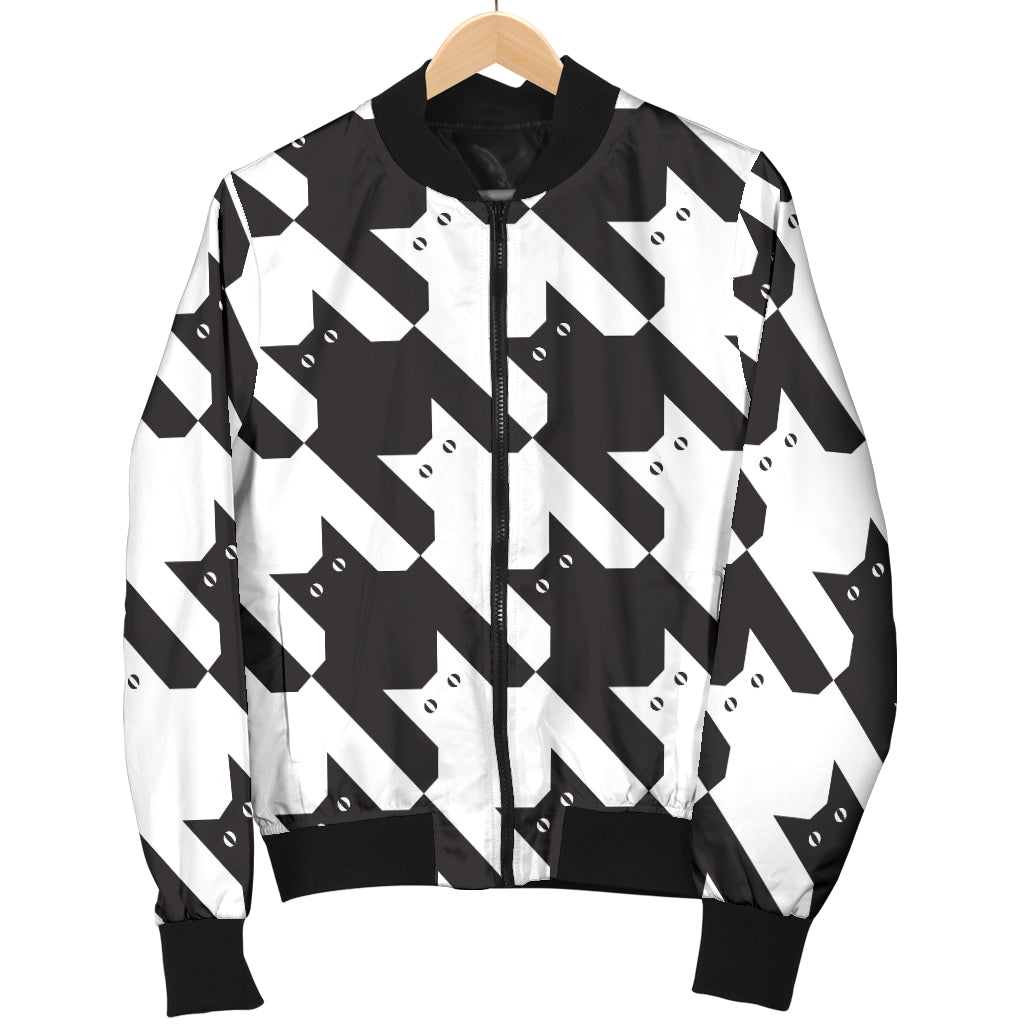 Cat HoundstoothPattern Print Design 01 Women's Bomber Jacket
