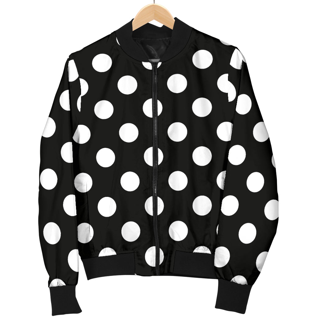 Polka Dot Black White Pattern Print Design 03 Women's Bomber Jacket