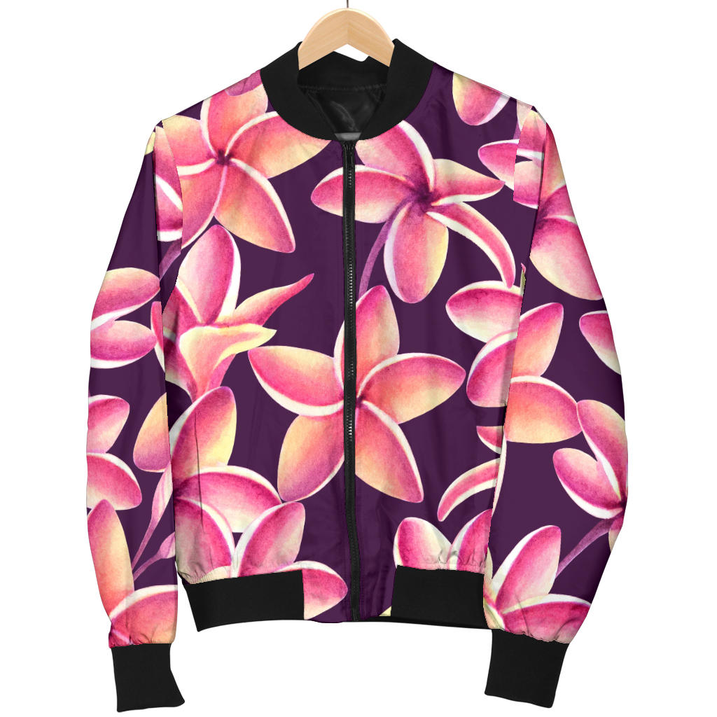 Purple Plumeria Pattern Print Design PM010 Women Bomber Jacket