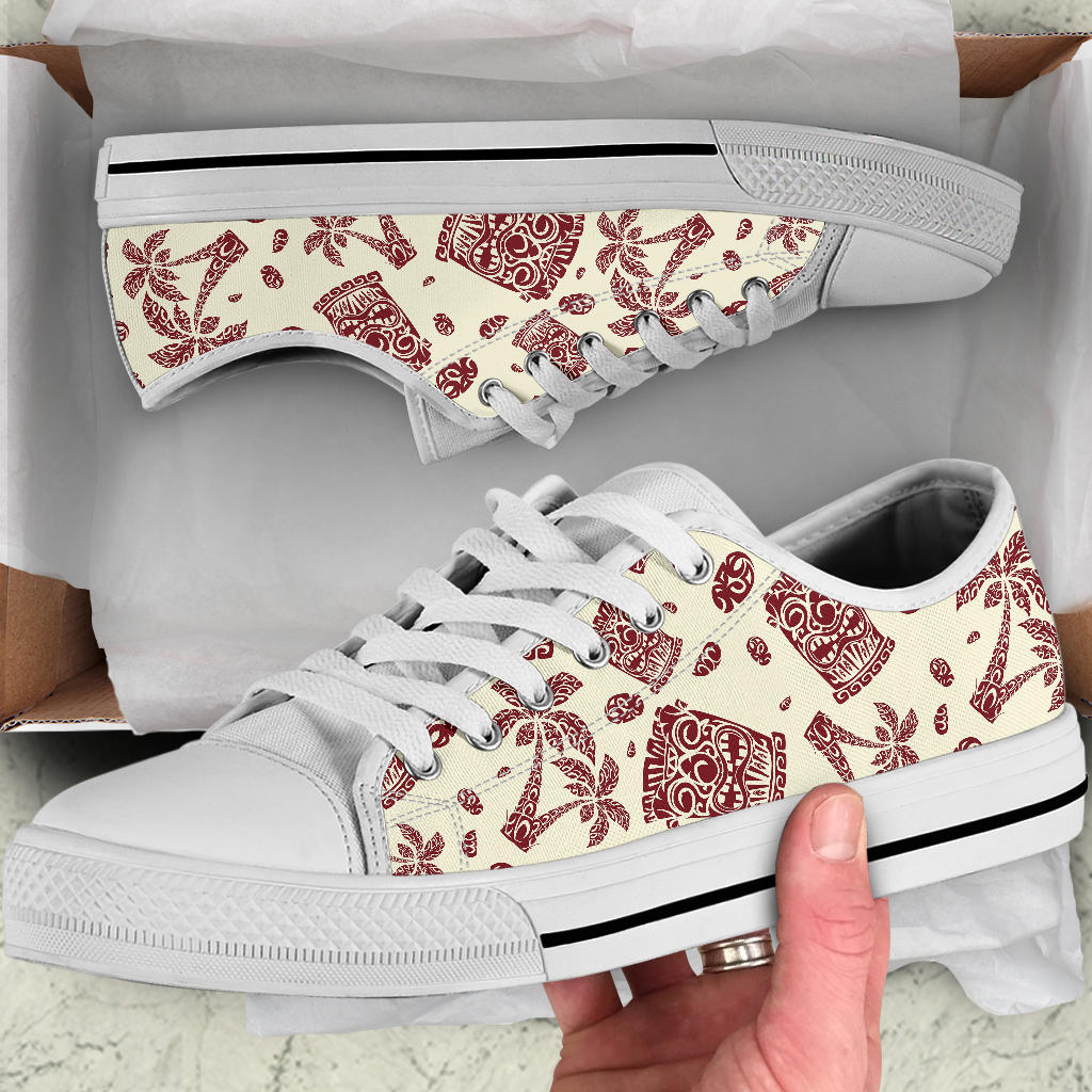 Tiki Tribal Symbol Palm Tree White Bottom Low Top Shoes