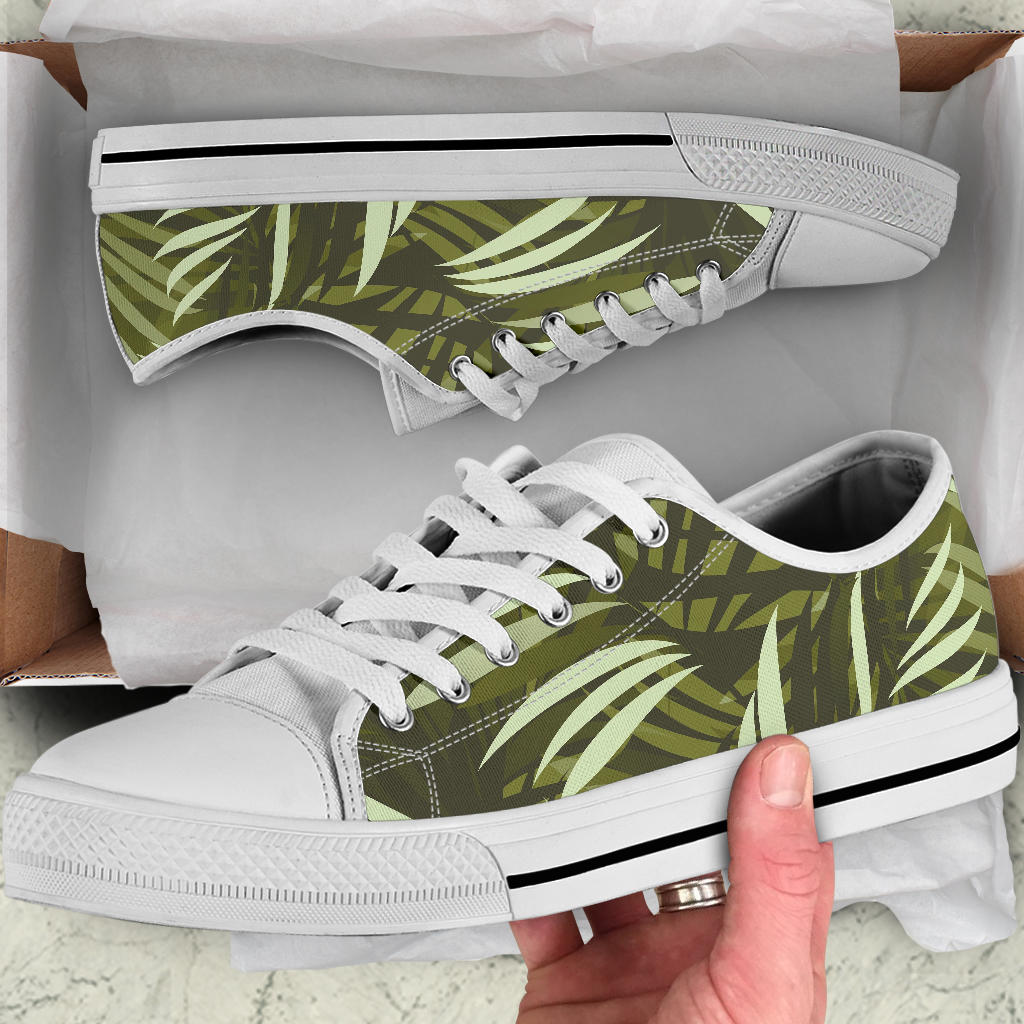 Palm Leaves Pattern Print Design PL05 White Bottom Low Top Shoes