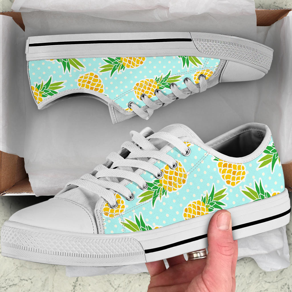 Pineapple Pattern Print Design PP01 White Bottom Low Top Shoes