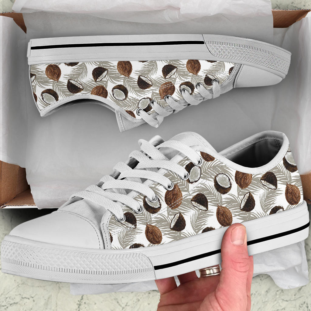 Coconut Pattern Print Design CN03 White Bottom Low Top Shoes