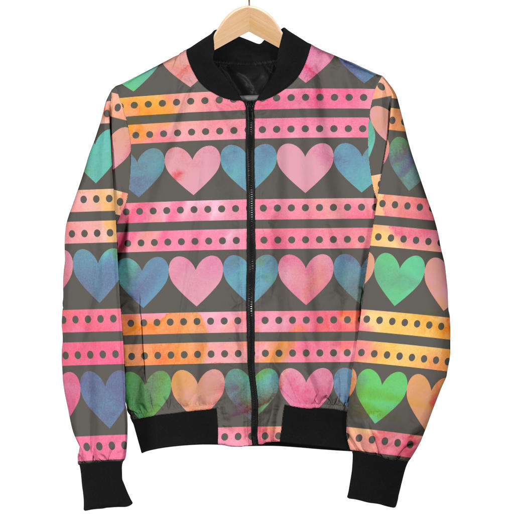 Heart Pattern Print Design HE010 Women Bomber Jacket