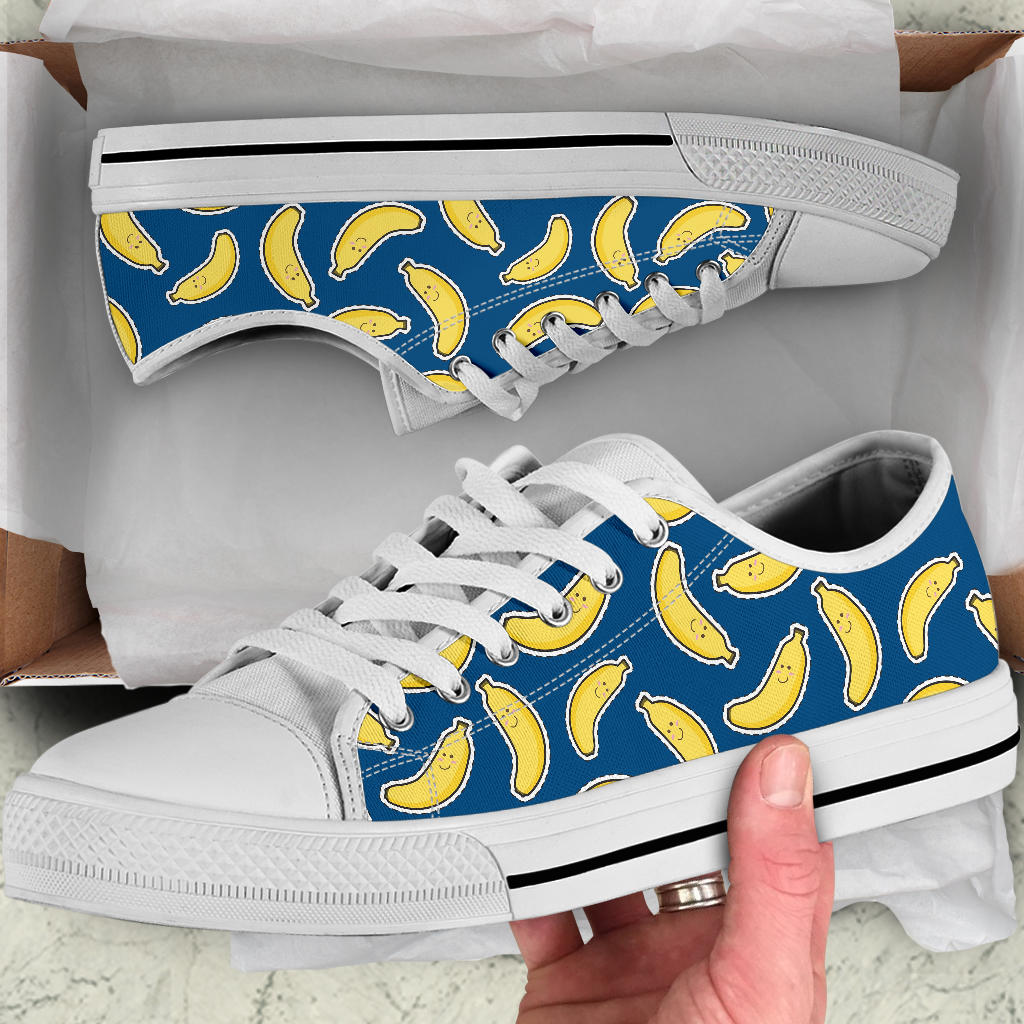 Banana Pattern Print Design BA03 White Bottom Low Top Shoes