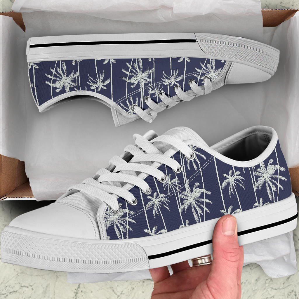 Palm Tree Pattern Print Design PT06 White Bottom Low Top Shoes