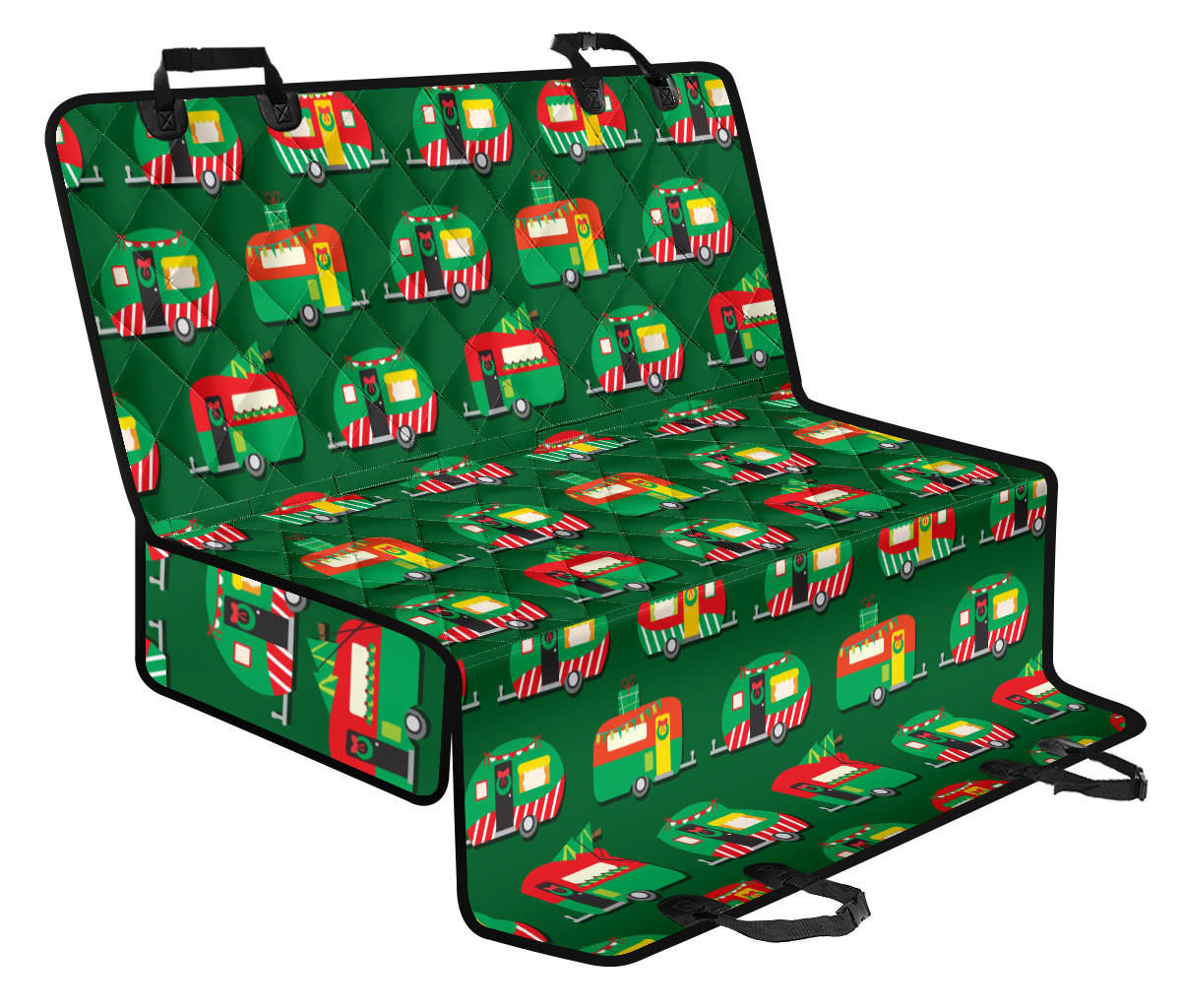 Camper Camping Christmas Themed Print Rear Dog Seat Cover