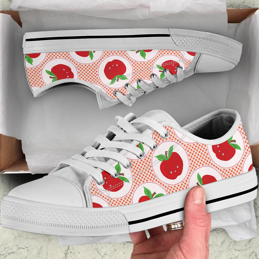 Apple Pattern Print Design AP08 White Bottom Low Top Shoes