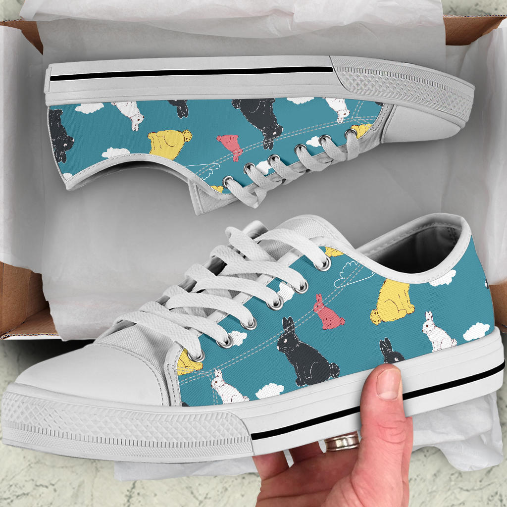 Rabbit Pattern Print Design RB014 White Bottom Low Top Shoes