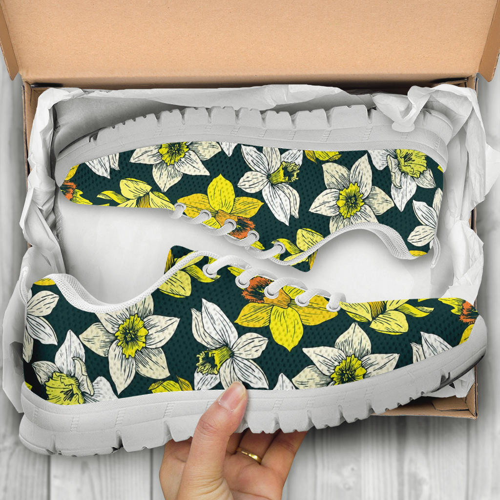 Daffodils Pattern Print Design DF02 Sneakers White Bottom Shoes
