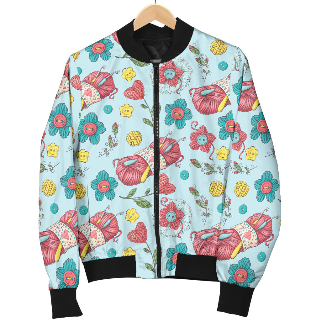 Crochet Pattern Print Design 01 Women's Bomber Jacket