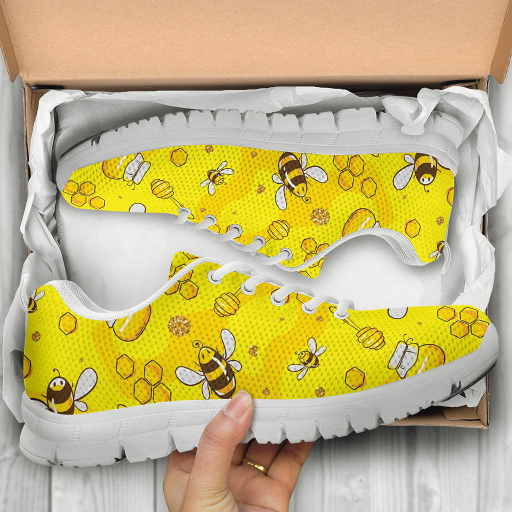 Bee Pattern Print Design BEE01 Sneakers White Bottom Shoes