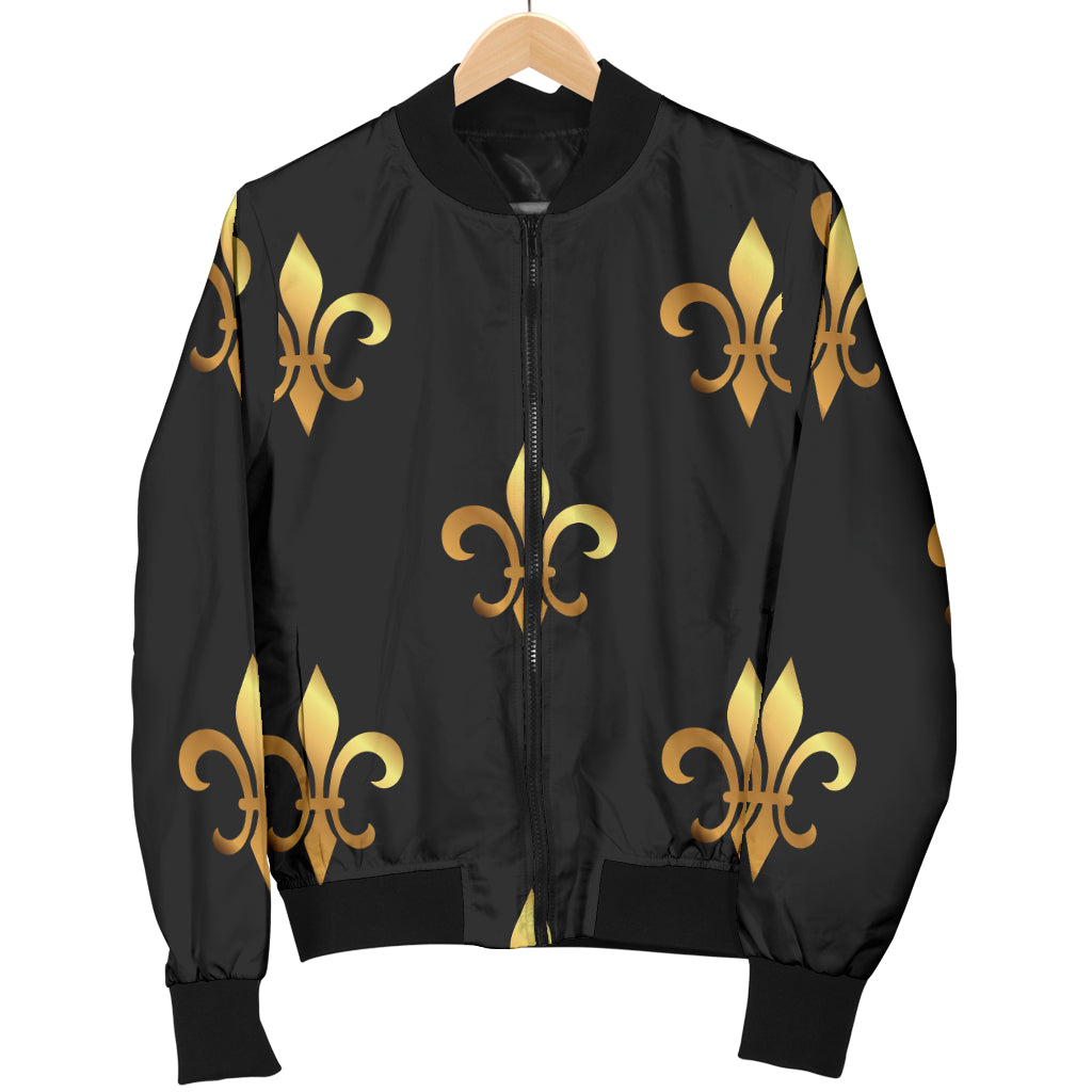 Fleur De Lis Gold Pattern Print Design 03 Women's Bomber Jacket