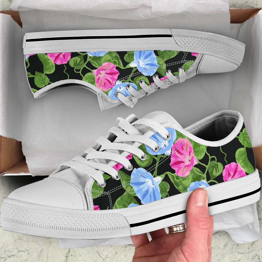 Morning Glory Pattern Print Design MG04 White Bottom Low Top Shoes