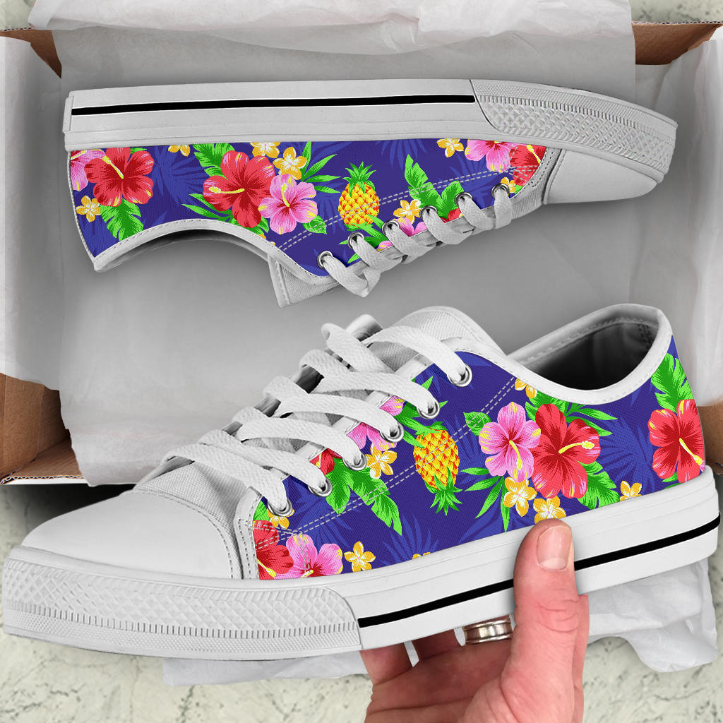 Hawaiian Themed Pattern Print Design H05 White Bottom Low Top Shoes