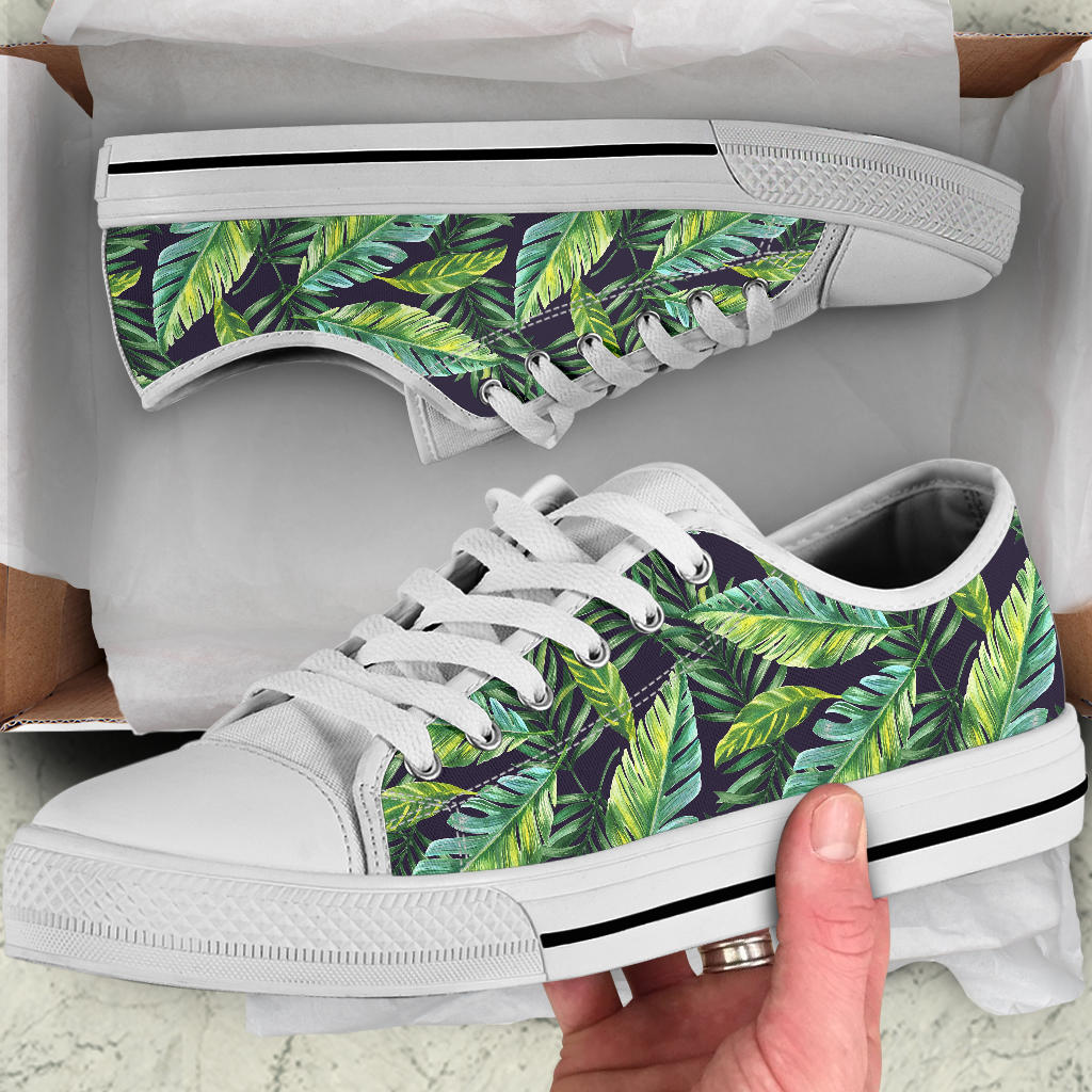Tropical Flower Pattern Print Design TF06 White Bottom Low Top Shoes