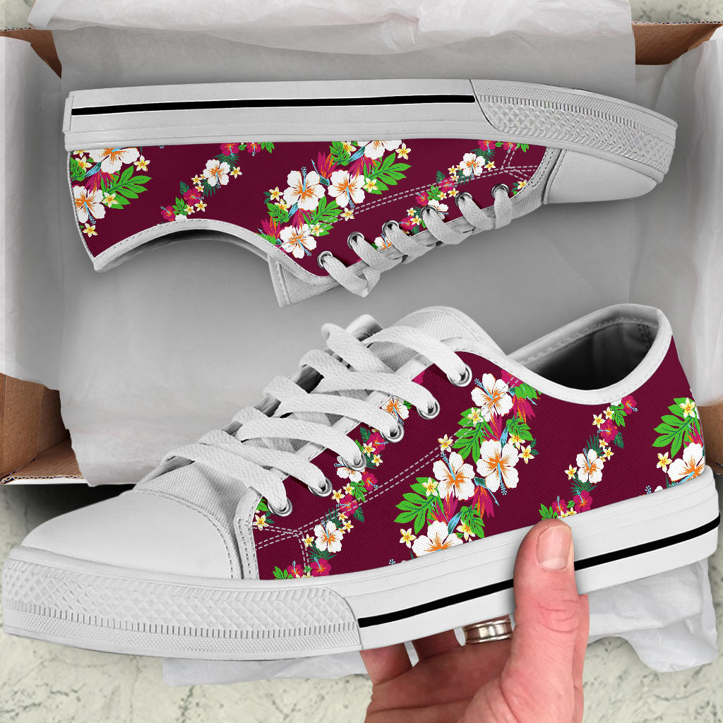 Hawaiian Themed Pattern Print Design H06 White Bottom Low Top Shoes
