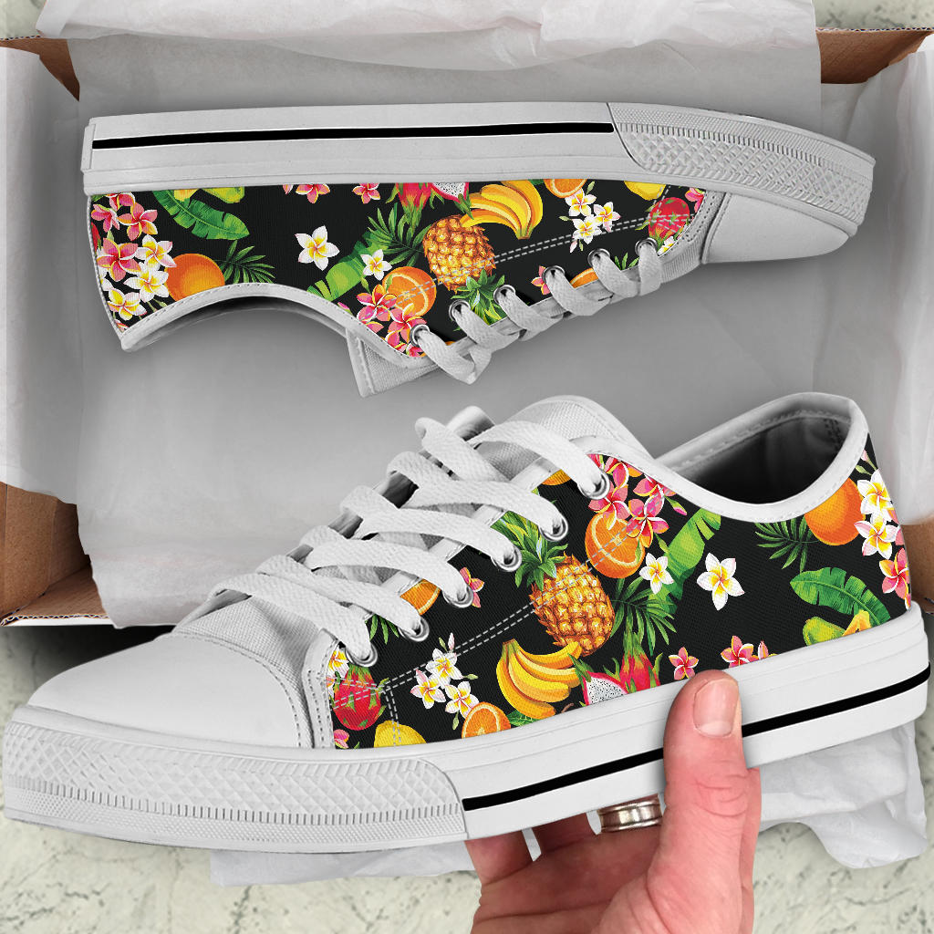 Tropical Fruits Pattern Print Design TF02 White Bottom Low Top Shoes