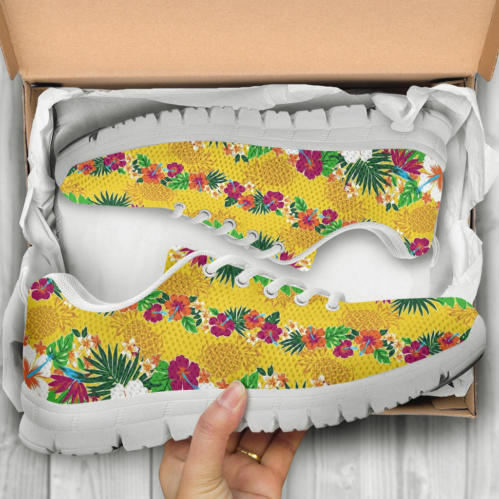 Hawaiian Themed Pattern Print Design H09 Sneakers White Bottom Shoes