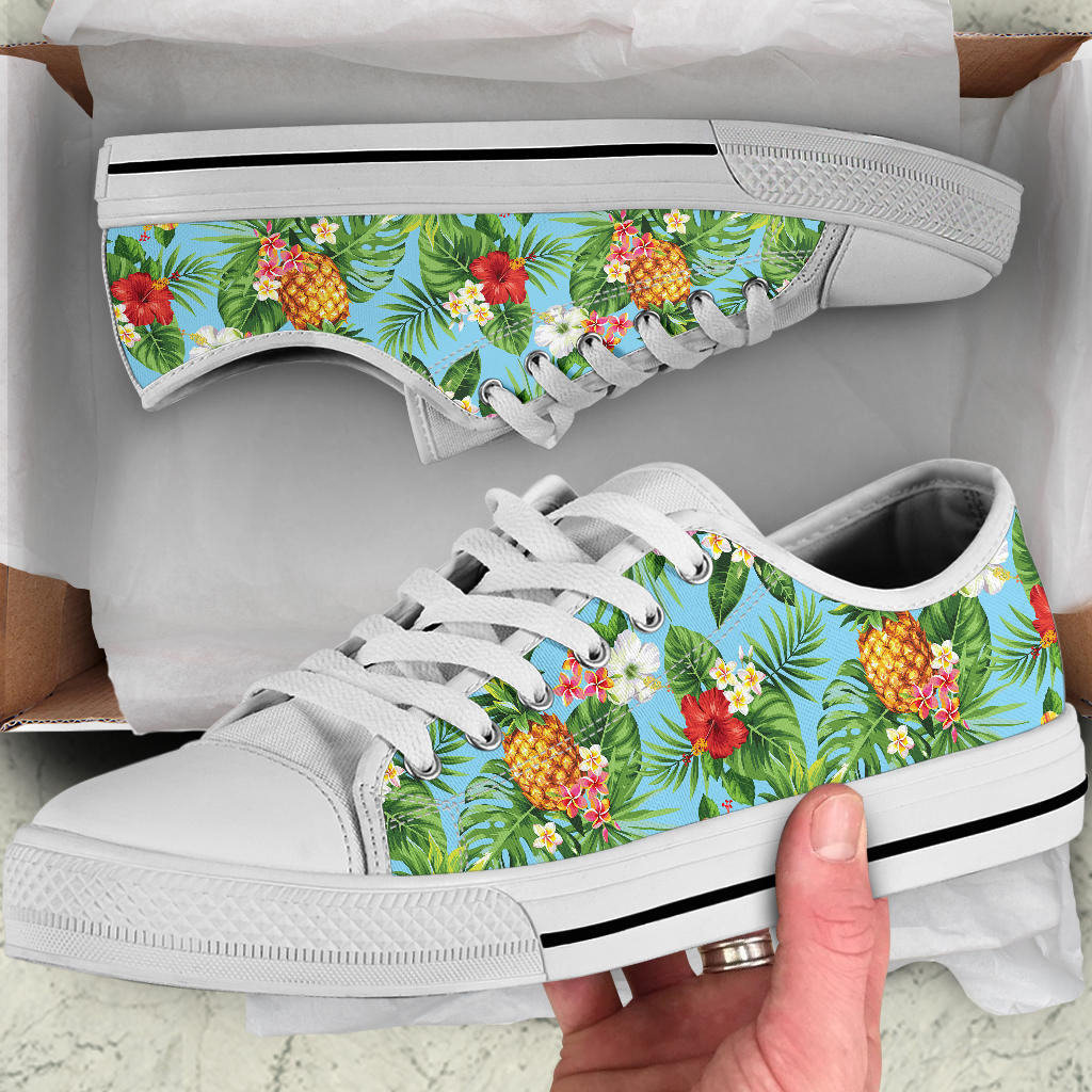 Pineapple Hawaiian flower Tropical White Bottom Low Top Shoes