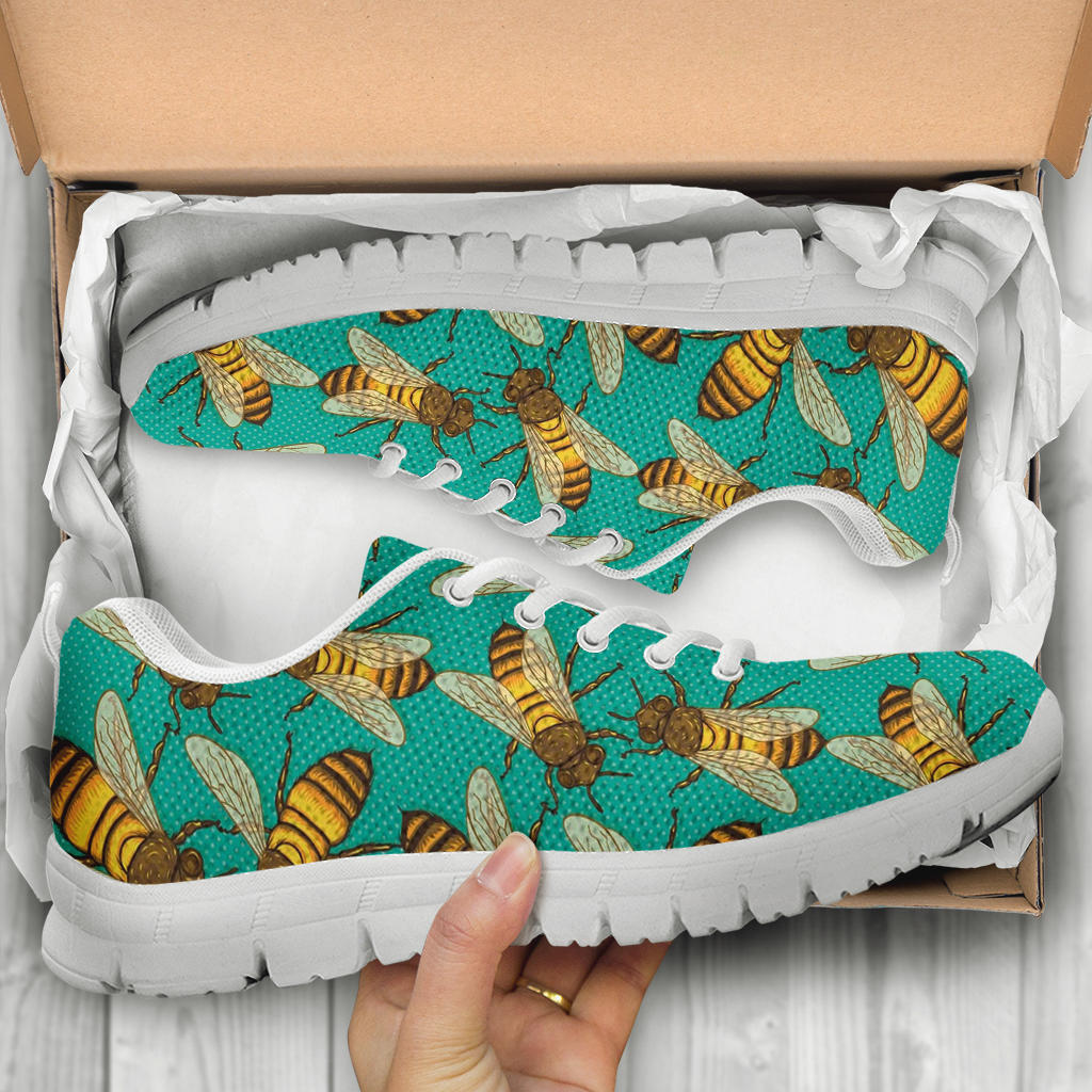 Bee Pattern Print Design BEE04 Sneakers White Bottom Shoes