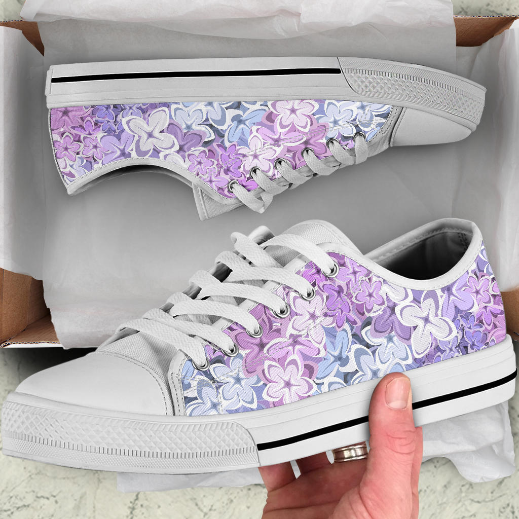 Lilac Pattern Print Design LI01 White Bottom Low Top Shoes