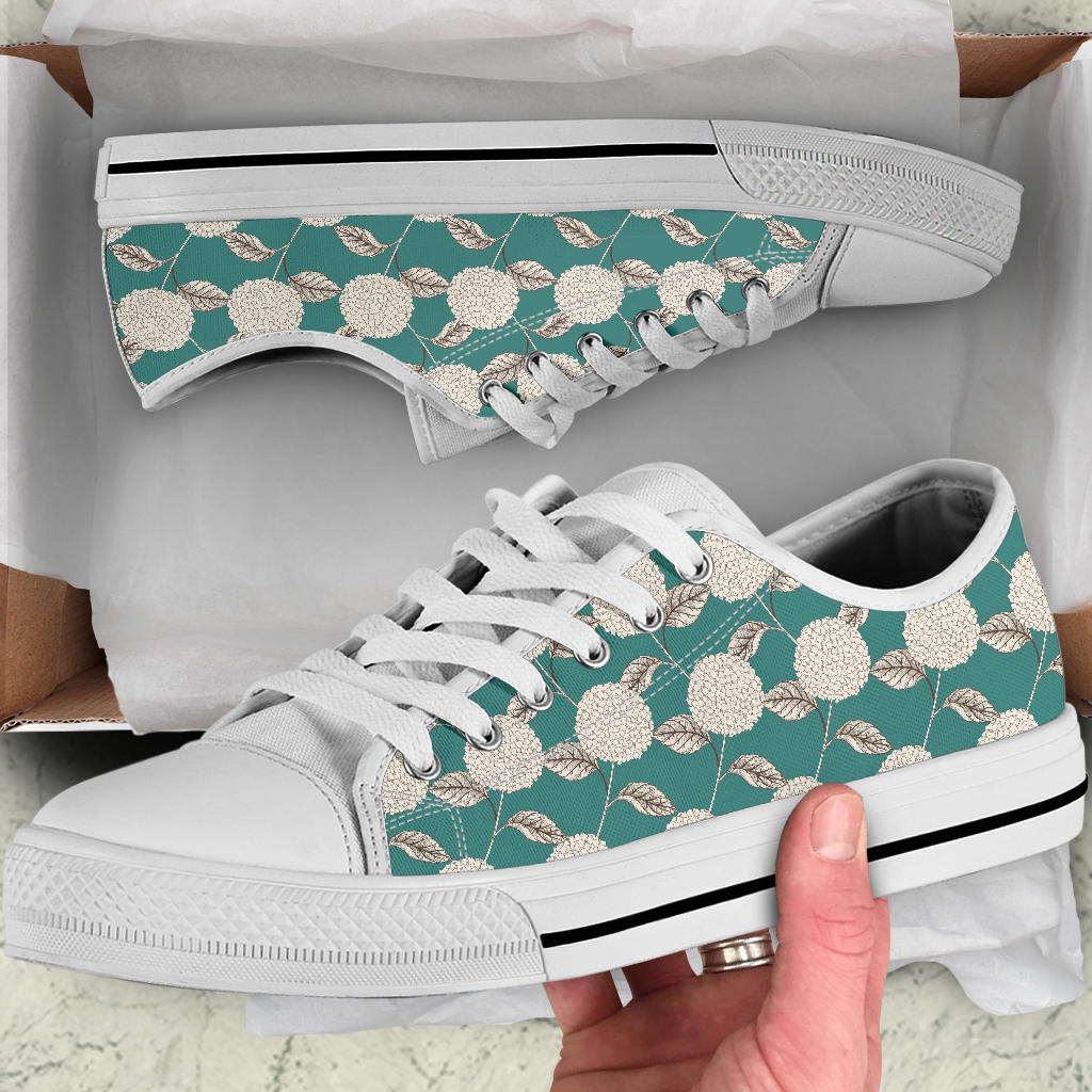 Hydrangea Pattern Print Design HD03 White Bottom Low Top Shoes